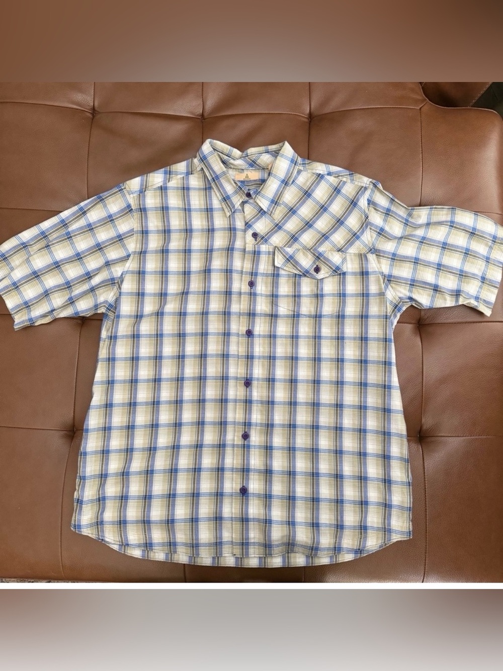 Ascend Blue and White Plaid Short-Sleeve Button-Down Shirt